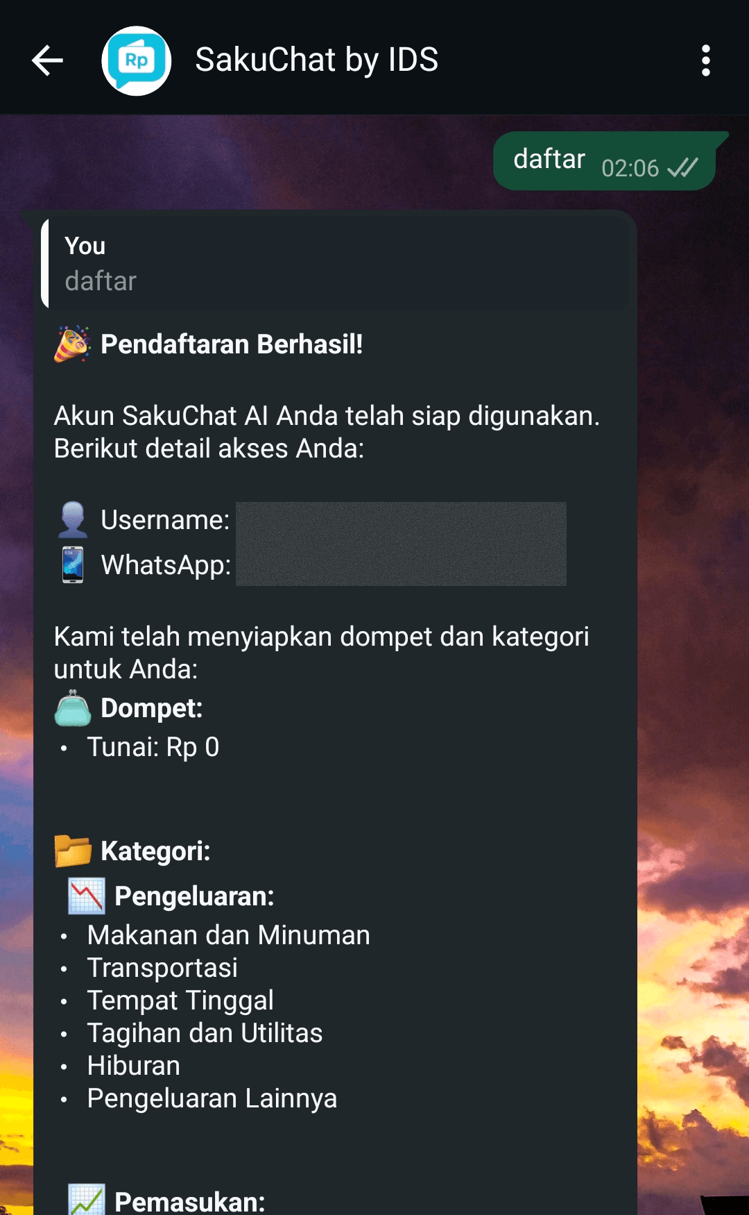 Sukses Daftar Sakuchat
